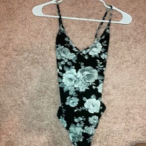 Black and white rose bodysuit